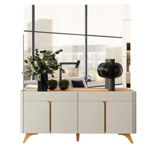 Buffet Aros 4 Portas Pés Madeira Maciça Mavaular Naturalle/off White
