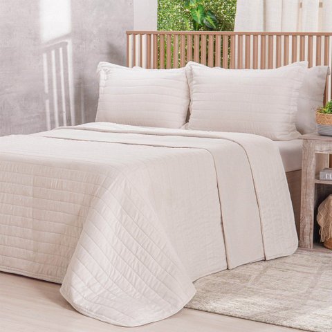 Kit Colcha Casal Lino Stile 100% Poliéster 220x240cm Tessi Biscuit