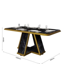 Mesa para Sala de Jantar Retangular Moderna Estampa Marmorizada:preto/dourado - 3