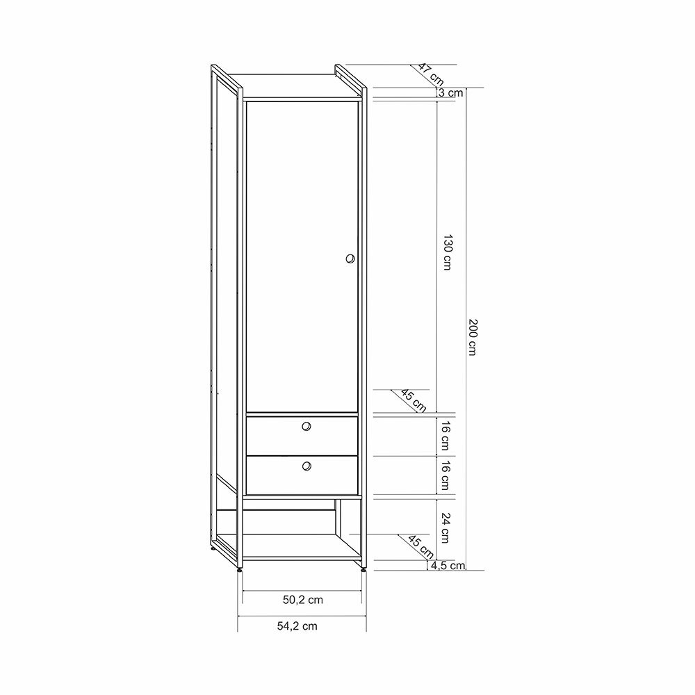 Guarda-roupa Closet Industrial Olivar 1 Porta 2 Gavetas 54cm - Off White - 5