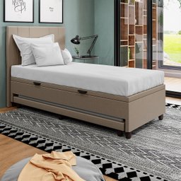 Base Cama Box Baú Solteirão com Cama Auxiliar Linho Bege Skybox - 3