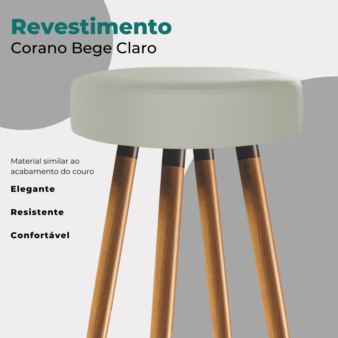 3 Banquetas Altas para Cozinha e Bancada Bege Claro 65cm Egmobile 3 Banquetas Roma Slim 65cm Banquet - 5