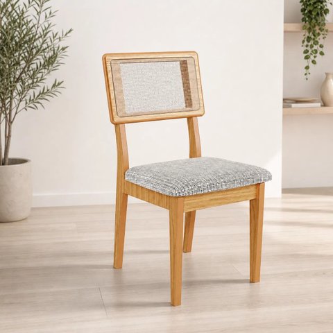 Cadeira 100% MDF Estofadas com Encosto em Tela Carvalho Rosé/Trama Cinza Escuro