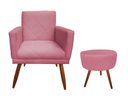 Ver imagem 1 de Kit Poltrona Decorativa Nina Riscado + Puff Redondo Suede Rosa Pés Madeira Ms Decor
