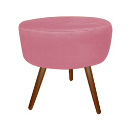 Kit Poltrona Decorativa Nina Riscado + Puff Redondo Suede Rosa Pés Madeira Ms Decor - 3