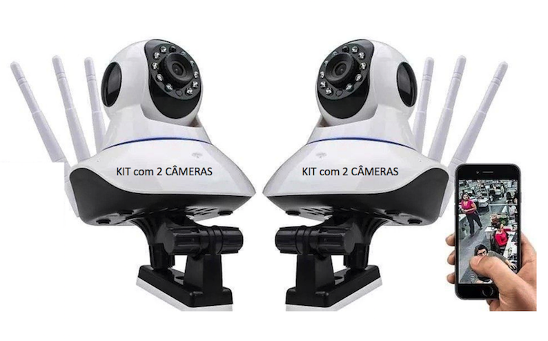 Kit 2 Cameras Robô IP WIFI RJ45 Visão Noturna Alarme 3 Antenas - Câmera de Segurança, - 2