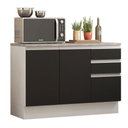 Ver imagem 1 de Balcão de Pia Armário de Cozinha 120 cm 2 Portas e 3 Gavetas (Com Tampo) Branco/Preto Glamy Madesa