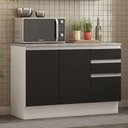Ver imagem 3 de Balcão de Pia Armário de Cozinha 120 cm 2 Portas e 3 Gavetas (Com Tampo) Branco/Preto Glamy Madesa