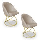 Ver imagem 1 de Kit 02 Cadeiras Poltrona de Jantar Bela Linho Bege Base Metálica Luxo Dourado - Pallazio