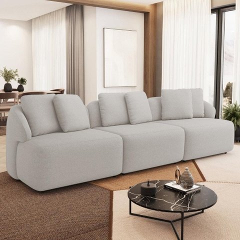 Sofá 4 Lugares para Sala de Estar Living 288cm Arlo F04 Linho Cru - Lyam Decor