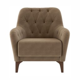Poltrona Decorativa Com Tachas E Pés de Madeira Veludo Bege Shaula Larbelle - 2