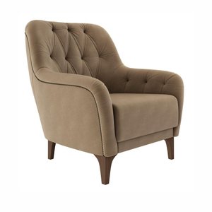 Poltrona Decorativa Com Tachas E Pés de Madeira Veludo Bege Shaula Larbelle