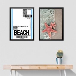 Kit 2 Quadros Decorativos Viagem Praia 33x24cm - com Vidro:moldura Branca - 1