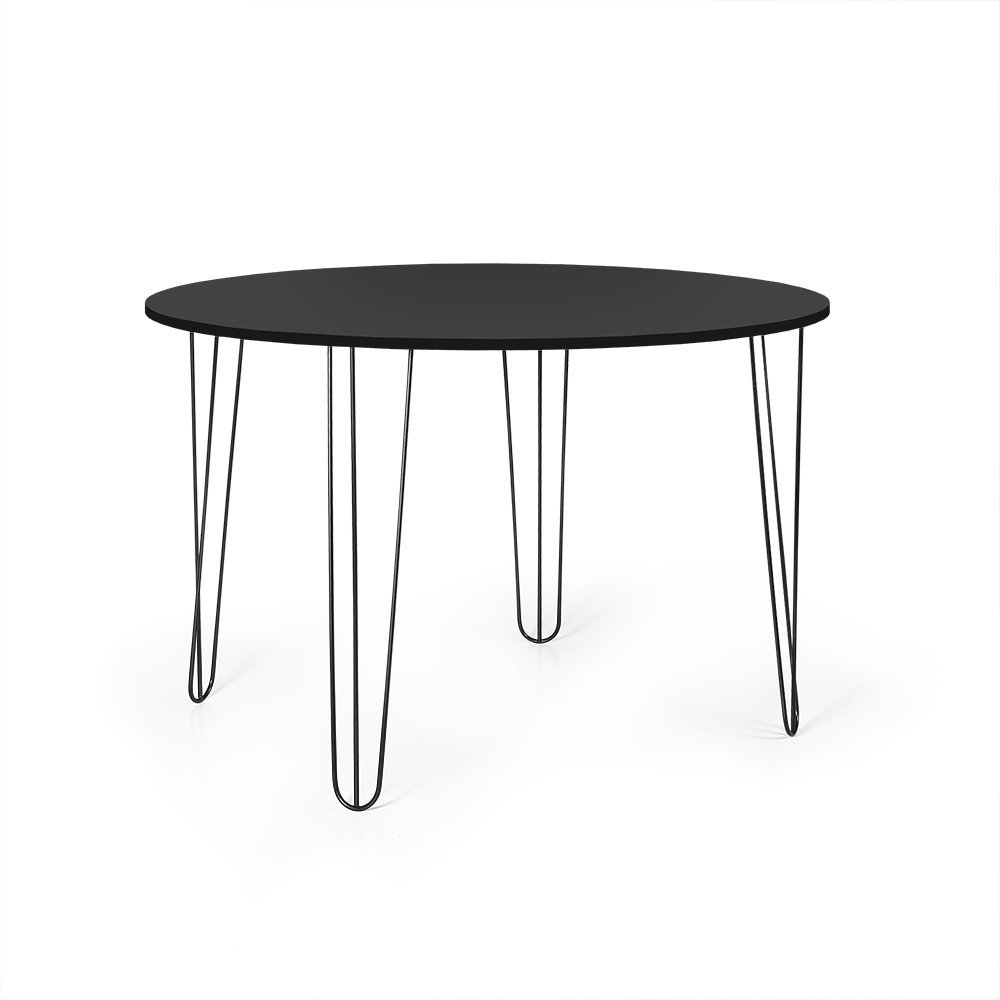 Mesa de Jantar Redonda 6 Lugares 120cm Base de Ferro Hairpin Preto - Straub Web