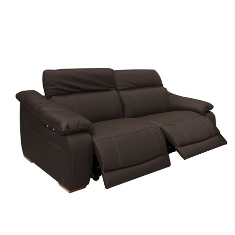 Sofá Elétrico Reclinável Sala de Estar Concepción U076 224cm Modulado Botão Touch Couro Marrom G49 -