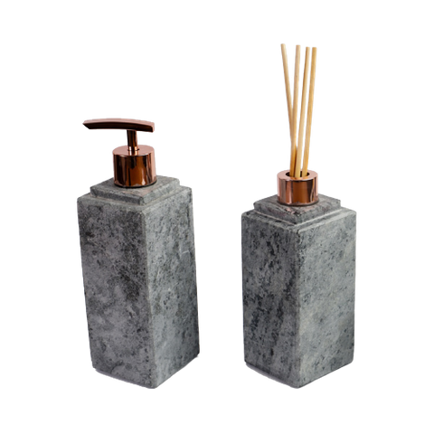 Kit Banheiro Bancada Lavabo Luxo em Pedra Sabão N03 Rosê