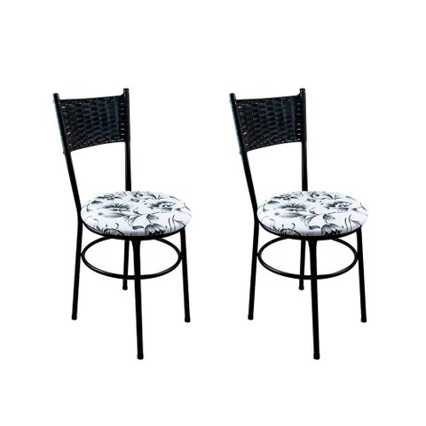 Conjunto 2 Cadeiras Pretas para Cozinha Viena Preta:Floral Branco