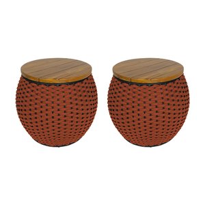 Kit 2 Puffs Barril Alumínio Tampo Madeira Corda Náutica Terracota