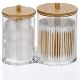Porta Algodão Quarto do Bebê e Cotonete com Tampa de Bambu:transparente - 8