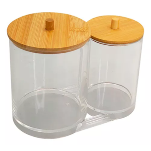 Porta Algodão Quarto do Bebê e Cotonete com Tampa de Bambu:transparente