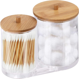 Porta Algodão Quarto do Bebê e Cotonete com Tampa de Bambu:transparente - 10