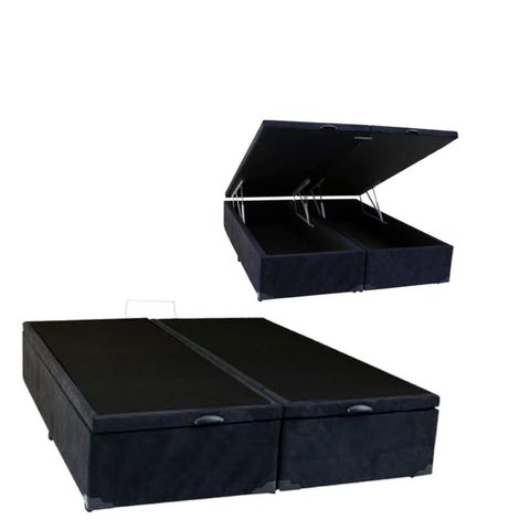 Cama Box Baú King Size Bipartido Corino Preto com Pistão a Gás