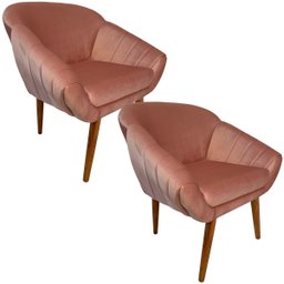 Kit Duas Poltronas Giovana em Sued Premium:rosê Pés Madeira Claro - 1