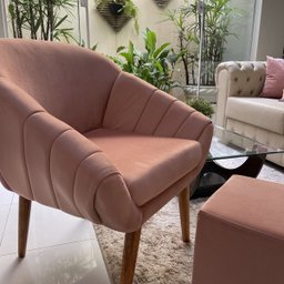 Kit Duas Poltronas Giovana em Sued Premium:rosê Pés Madeira Claro - 4