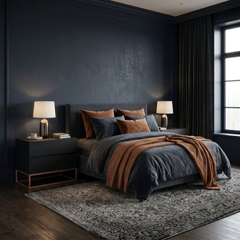 Mesa Cabeceira Eros 60cm 2 Gavetas MDF Estilo Industrial Preto Pés Cobre