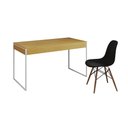 Ver imagem 2 de Mesa de Escritório Industrial Malta Canela 137x53cm Base Ferro Branco com 1 Cadeira Preta Eames Eiff