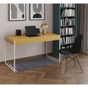 Ver imagem 1 de Mesa de Escritório Industrial Malta Canela 137x53cm Base Ferro Branco com 1 Cadeira Preta Eames Eiff