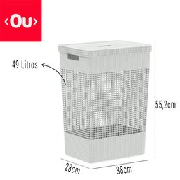 Cesto de Roupa Suja Tampa Grid 49L Organizador Área Serviço:Branco - 7