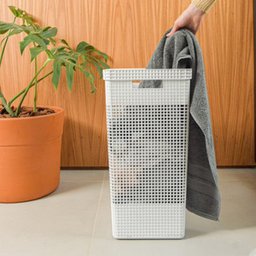 Cesto de Roupa Suja Tampa Grid 49L Organizador Área Serviço:Branco - 4
