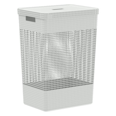 Cesto de Roupa Suja Tampa Grid 49L Organizador Área Serviço:Branco