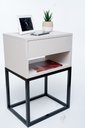 Ver imagem 3 de Mesa De Cabeceira Industrial OFF WHITE 30cm BASE PRETA - Enviamos MONTADO