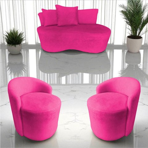 Kit Namoradeira + 2 Poltronas Yara Orgânica Veludo Rosa Pink