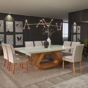 Sala de Jantar 220x110 Lottus 8 Cad Naturale/bege Bom Pastor