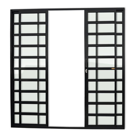 Porta de Correr com Travessas 4 Folhas Super Vidro Liso 210cm x 240cm Brimak Preto
