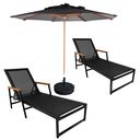 Ver imagem 1 de Kit 2 Espreguiçadeiras Piscina Amélia Aluminio Tela + Guarda Sol de Praia Área Externa