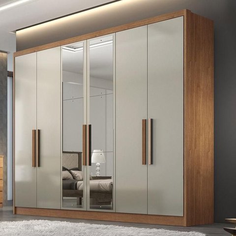 Guarda Roupa Casal Ambiente Linea 6 Portas 4 Gavetas Cumaru 25 Fendi com Espelho – Novo Horizonte
