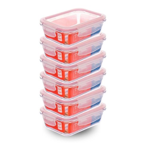 Kit com 6 Potes de Vidro Hermético 640ml Retangular Invicta