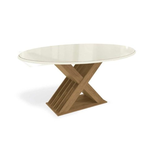 Mesa de Sala Jantar Graviola + Tampo com Vidro 180x105cm Freijó Off White