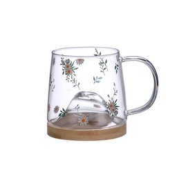 Caneca de Vidro Lyor com Pires de Bambu Daisy 330ml 5705 - 2 Caneca de Vidro Lyor com Pires de Bambu Daisy 330ml 5705 - 2