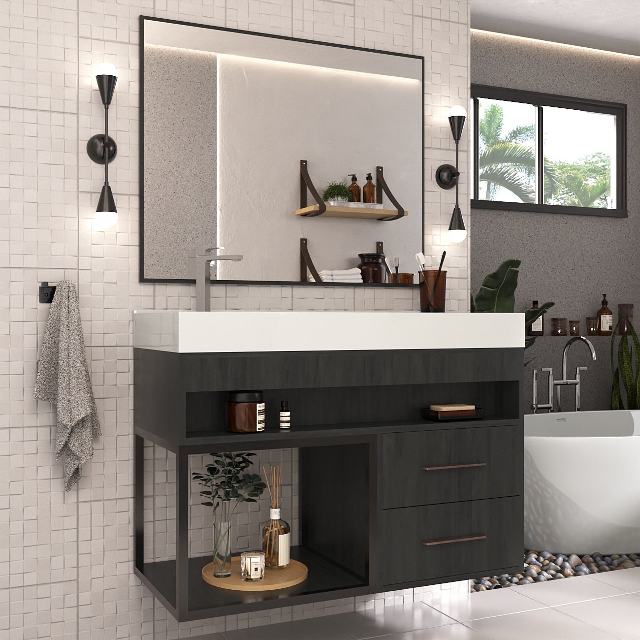 Gabinete para Banheiro com Cuba e Espelheira New Plus Carbono - Moville - 1