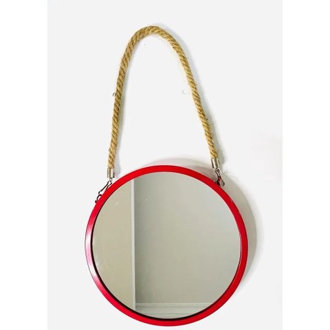 Espelho decorativo Escandinavo redondo - 30cm cor Armação de metal - Vermelho
