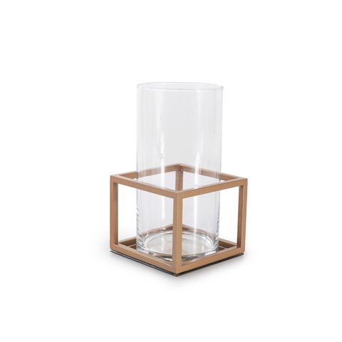 Vaso de Vidro com Armação em Aço Dourado - Linha Frame - 24,5 Cms