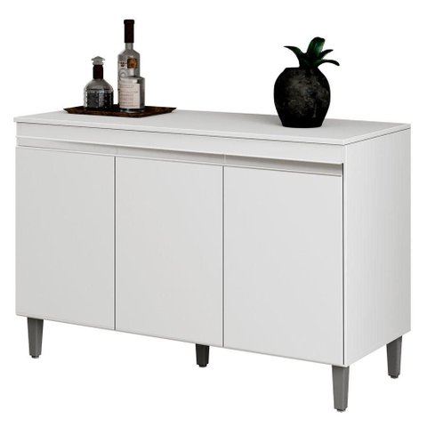 Balcão Gabinete Cozinha 120cm com Tampo 3 Portas Branco