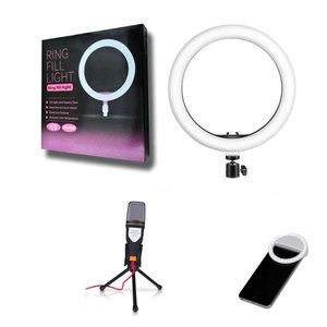Kit Completo - Ring Light 6 Polegadas com Tripé 16cm + Microfone Condenser SF-666 + Mini Ring Light 