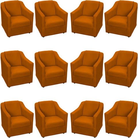 Kit 12 Poltronas Mila Pé de Plástico Cromado - Terracota Suede