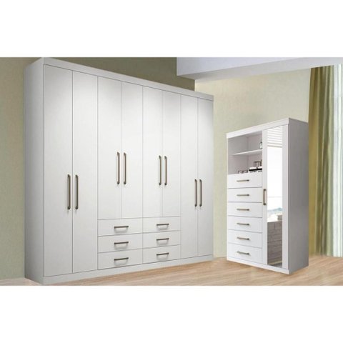 Quarto Completo Juvenil Guarda Roupa 8PT Master 8.6 + Cômoda Marabá Branco S. Andirá